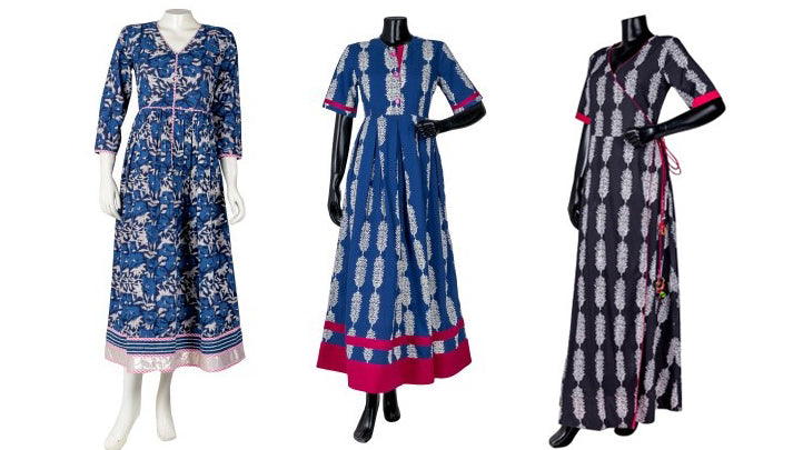 Indigo Pink Pleated Indo Western Dresses