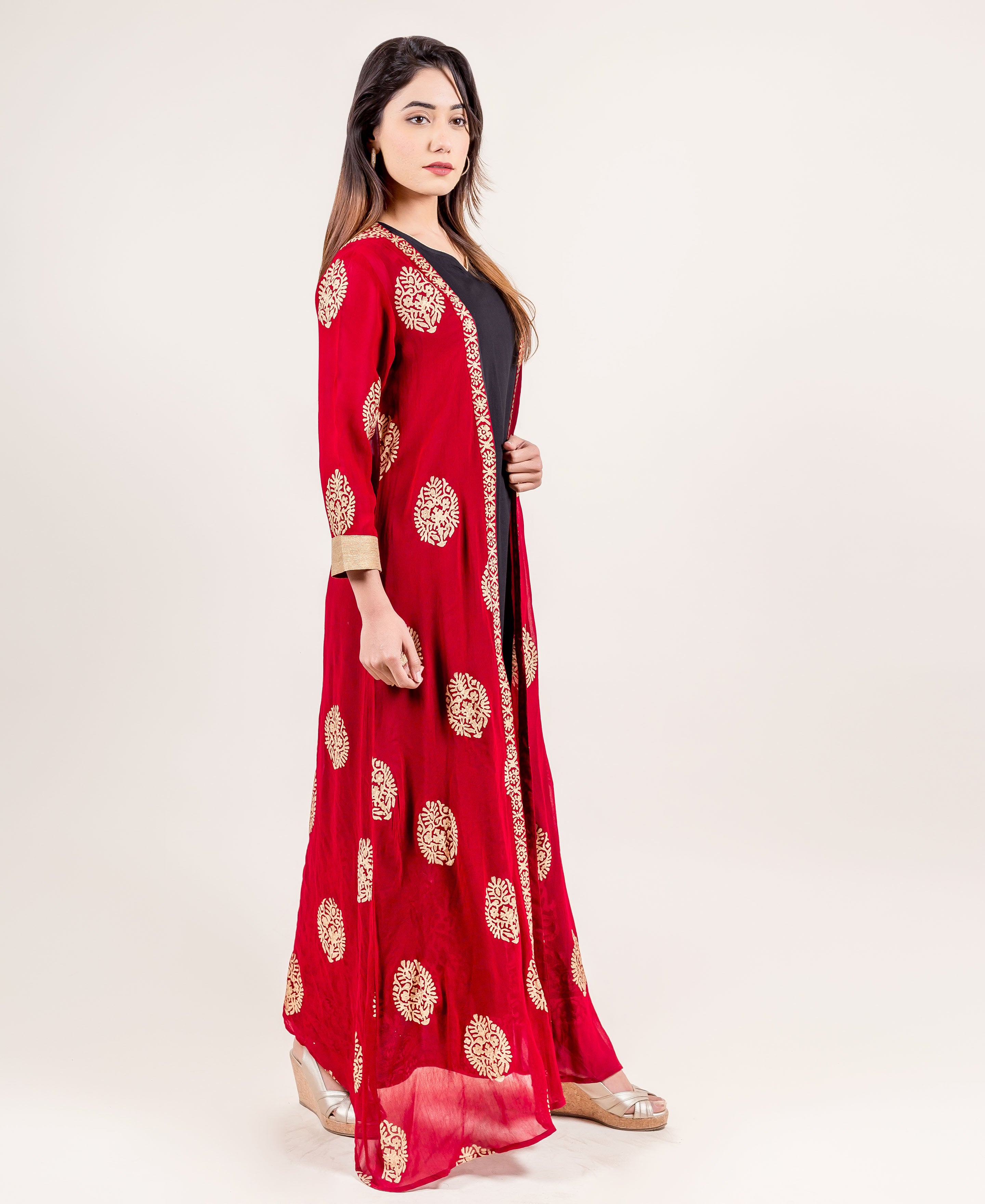 Hand Block Printed Long Designer Jacket Dresses for women online