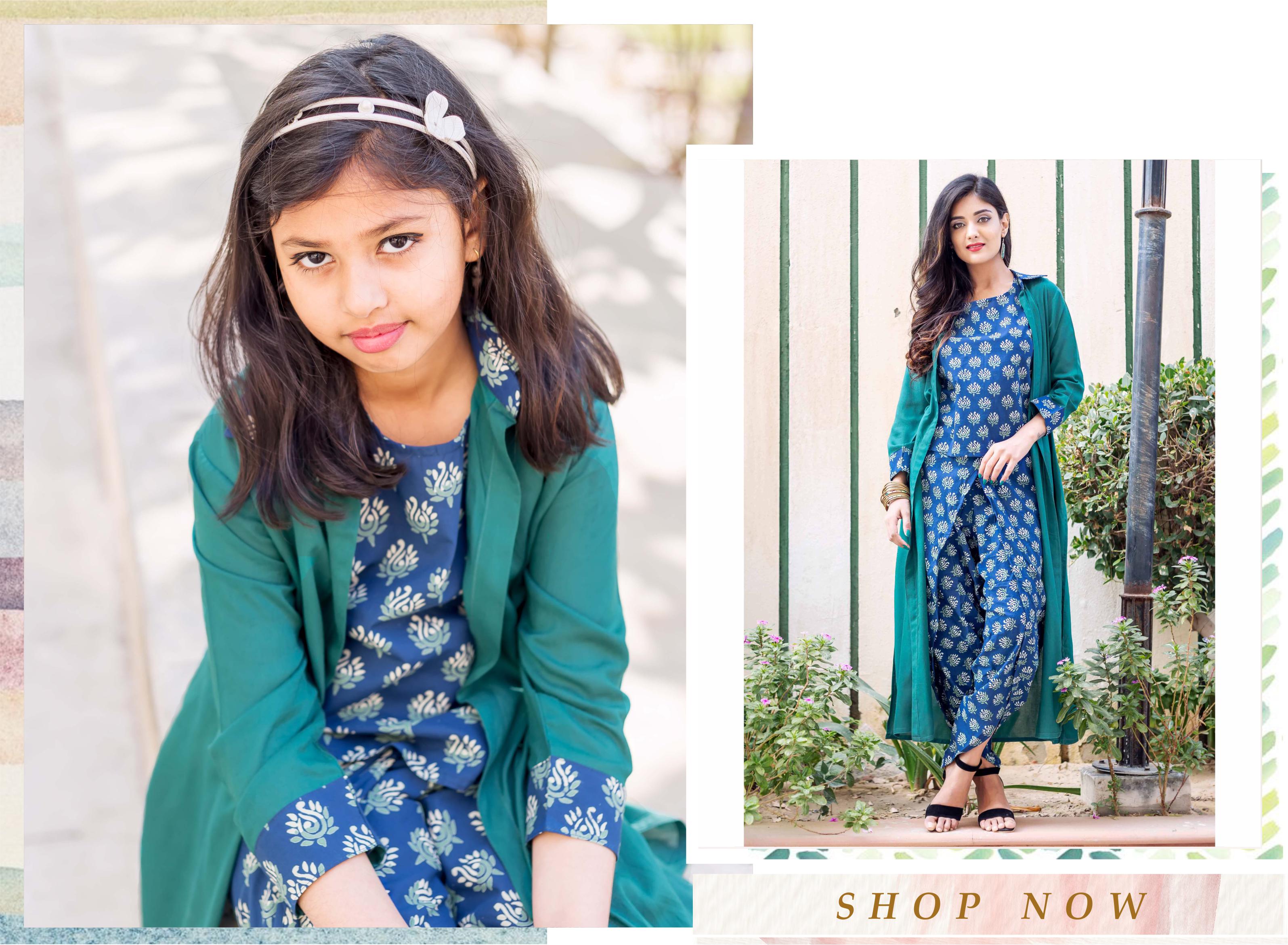 Green and Indigo 3 Piece Indo Western Dhoti Set with Jacket