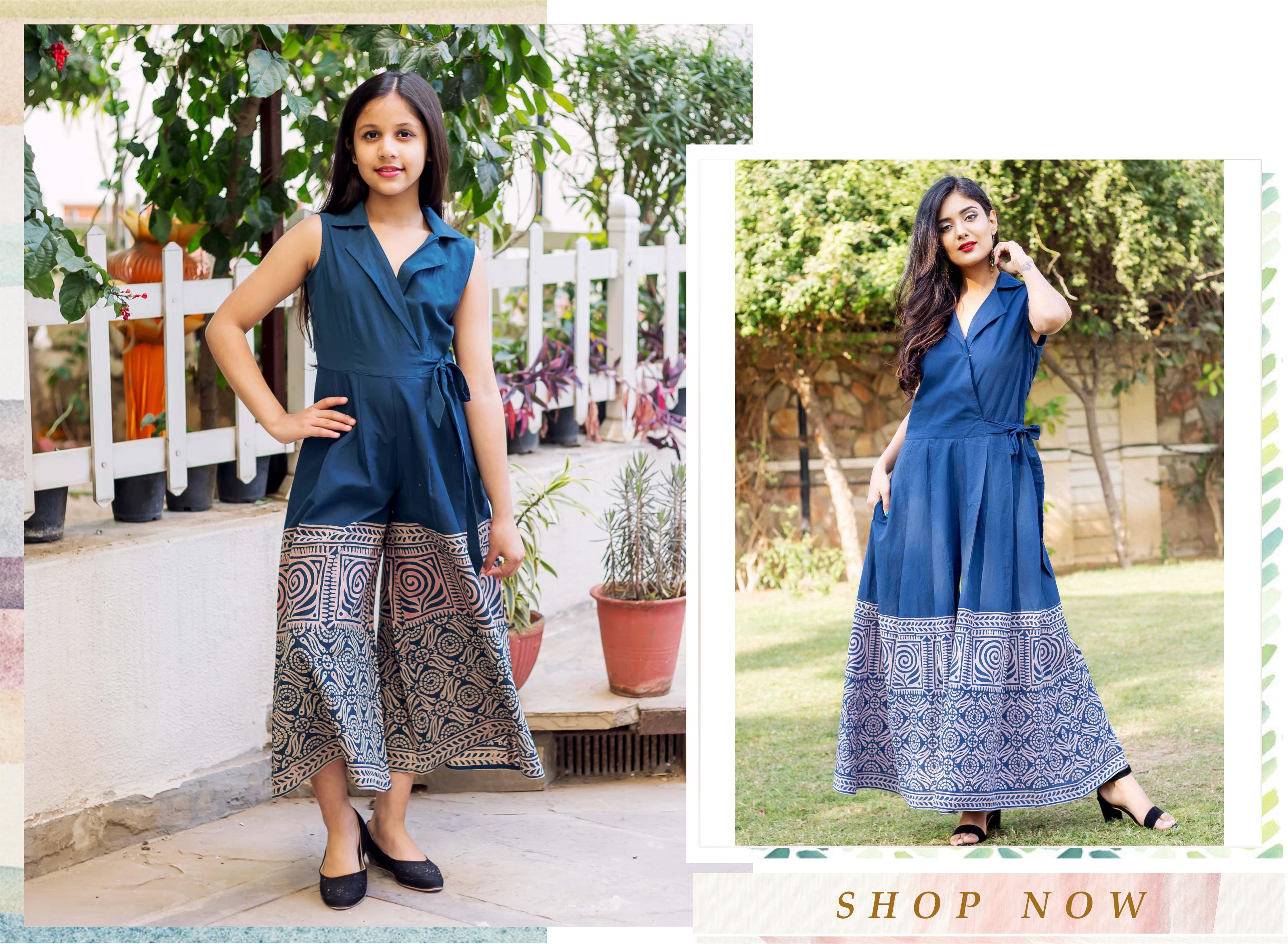 Perfect Fit Indigo Blue Hand Block Printed Cotton Jumpsuit