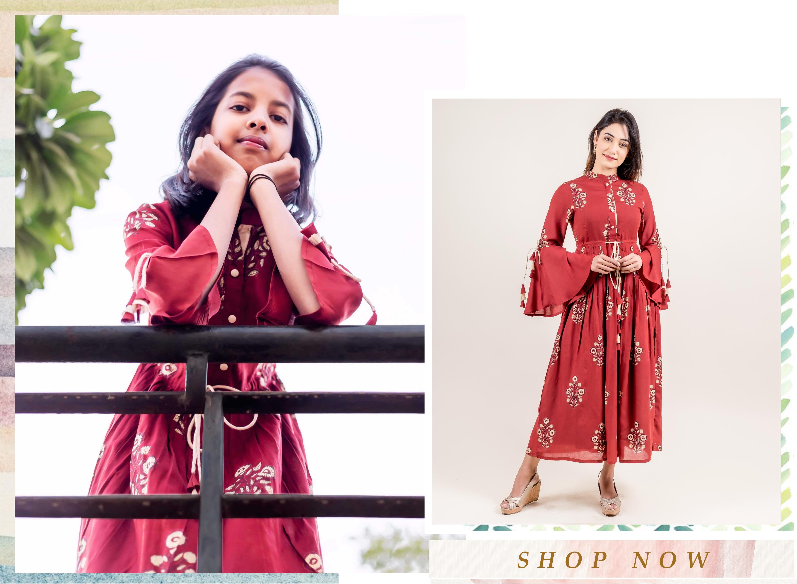 Classy Tasseled Long Dress With Hand Block Print