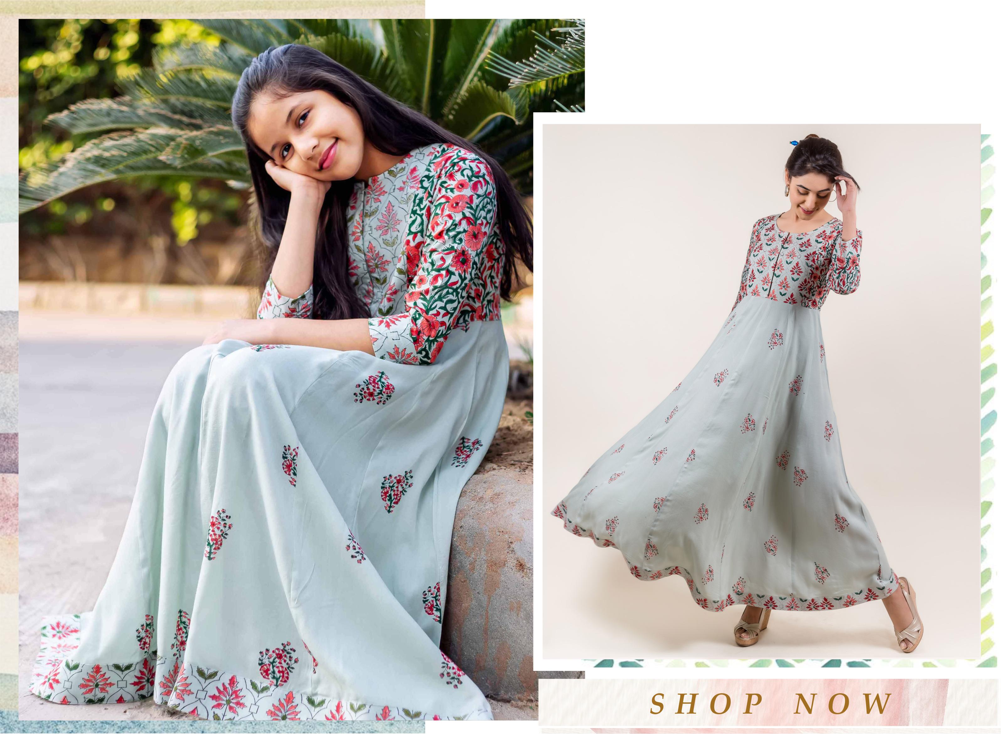 Ravishing Rayon Anarkali Long Dress in Mint