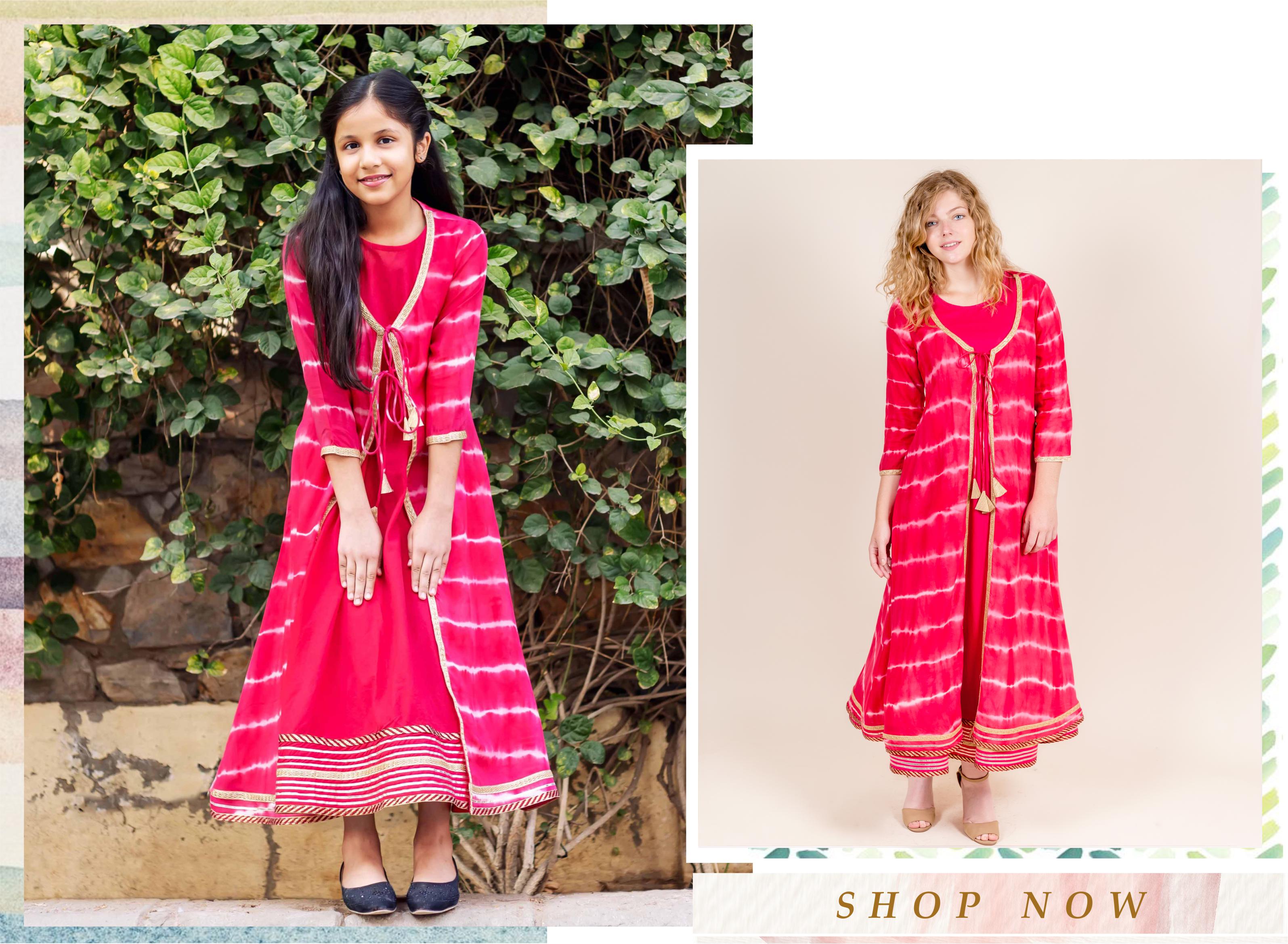 Red Double Layered Tie and Dye Jacket Style Dress