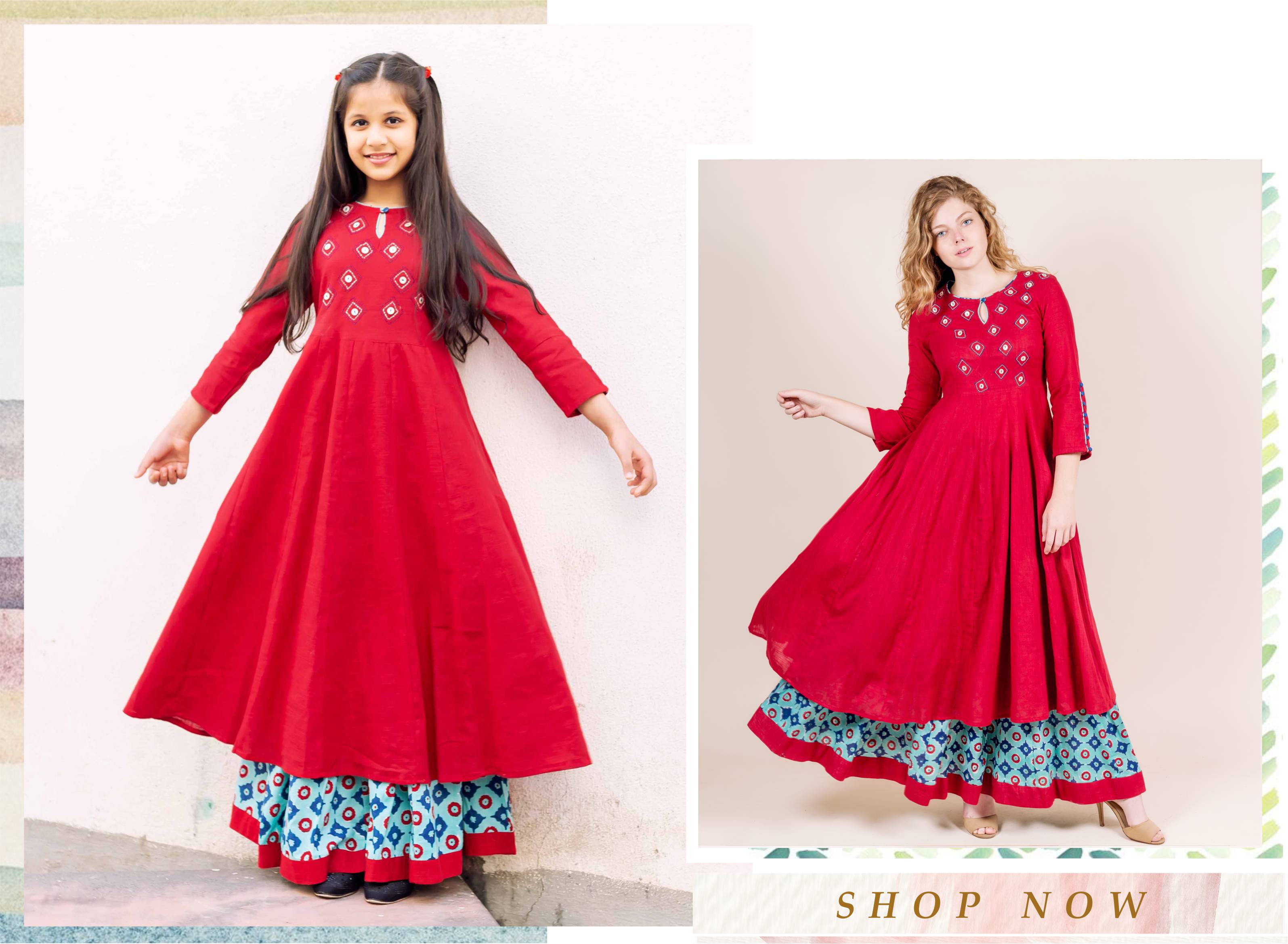 Maroon Long Indo Western Kurta with Aqua Skirt