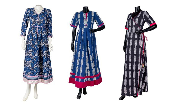 Indigo Pink Pleated Indo Western Dresses