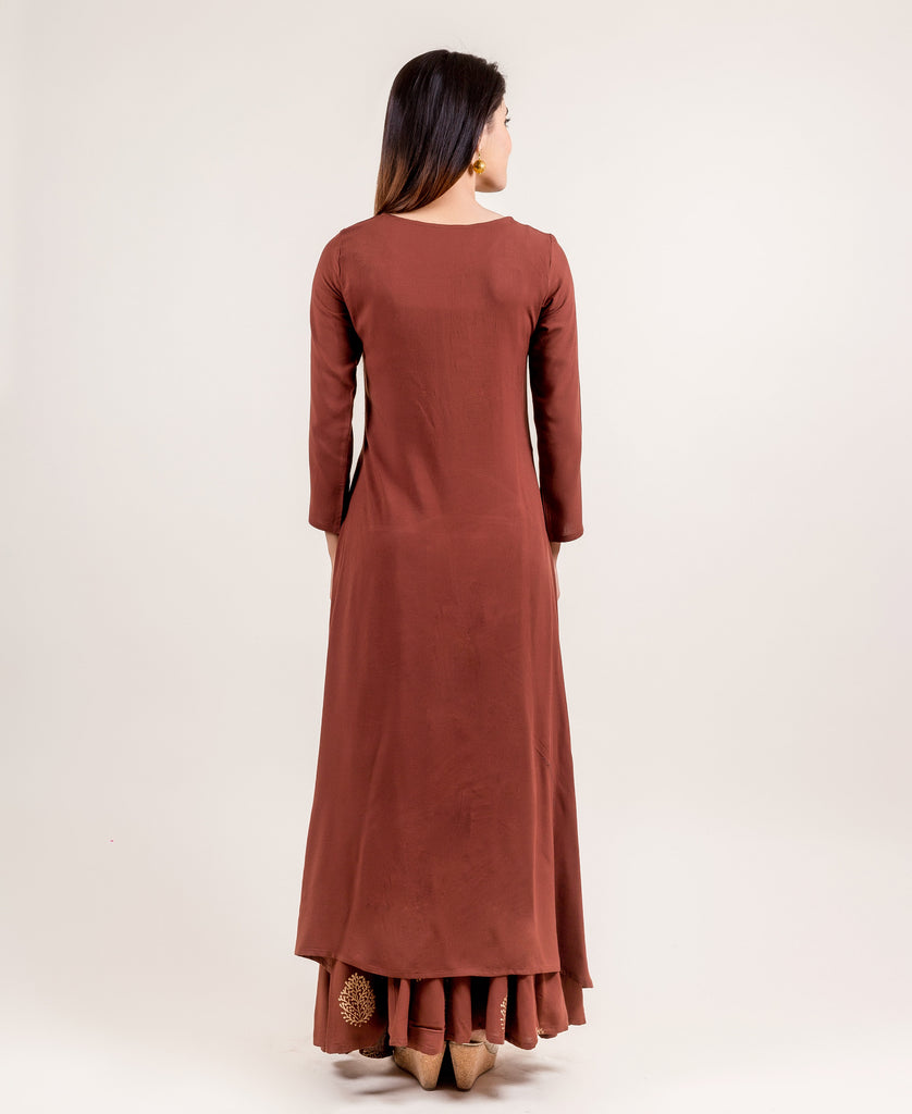 3-4th Sleeves with Asymmetrical Brown kurta for women