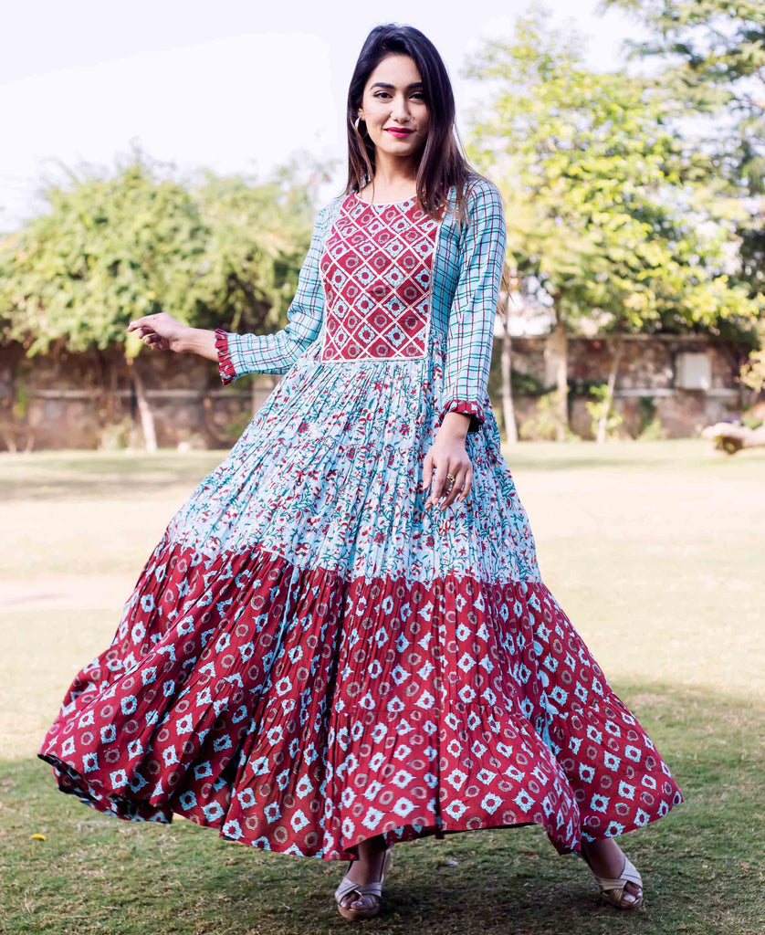 Anarkali Floor Length Block Printed Dress