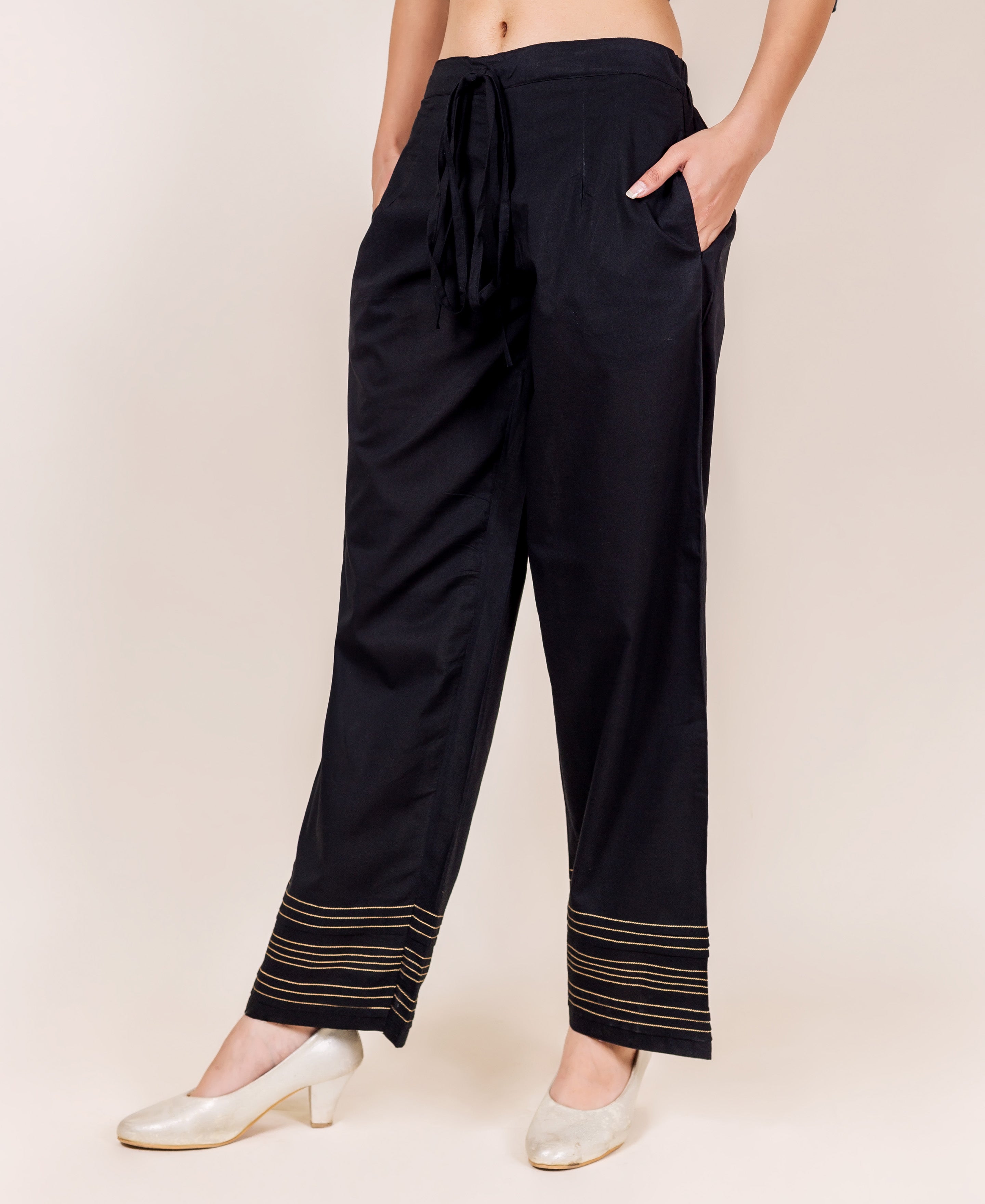 Buy Wear Affair Zurich Imported Fabric Stretchable Bell Bottom Lycra Stripes  Palazzo Pants for Women. (Black & Grey, L) at Amazon.in