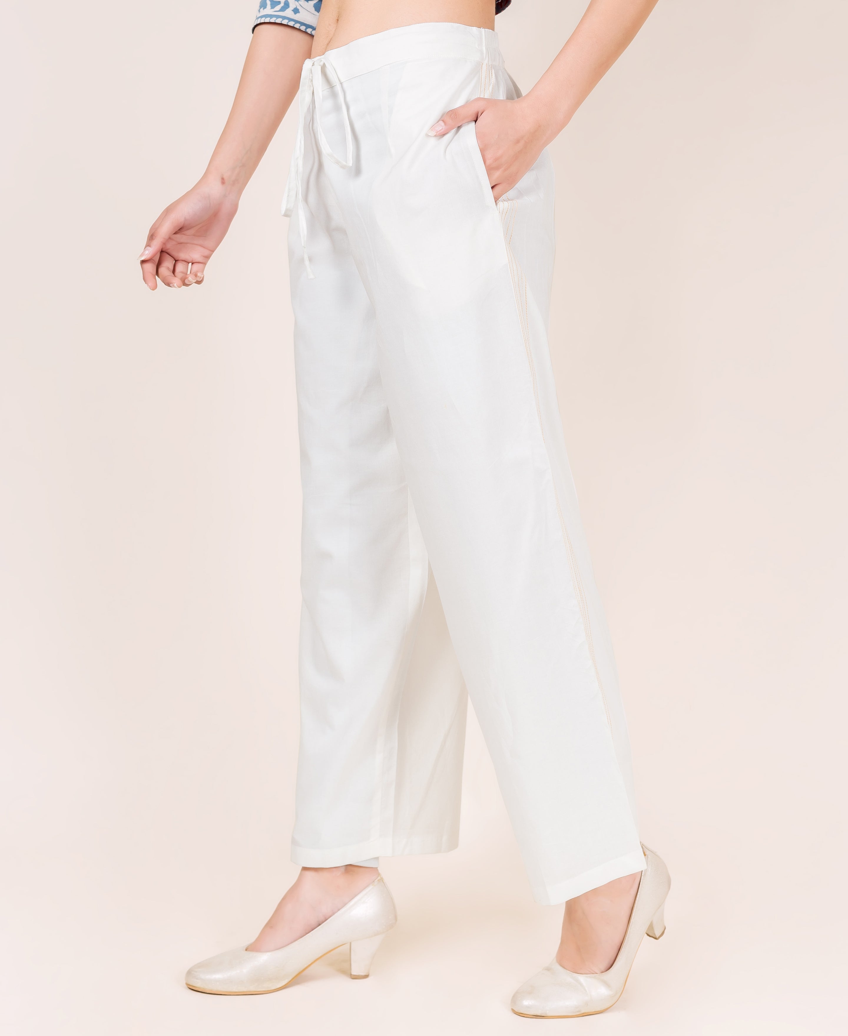 White plain cotton palazzopants  Fabclub  3549134