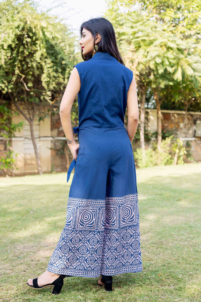 Cotton Hand Block Printed Full Length Designer Jumpsuits for Womens Online