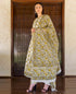 White and Ochre Block Printed Chanderi Dupatta