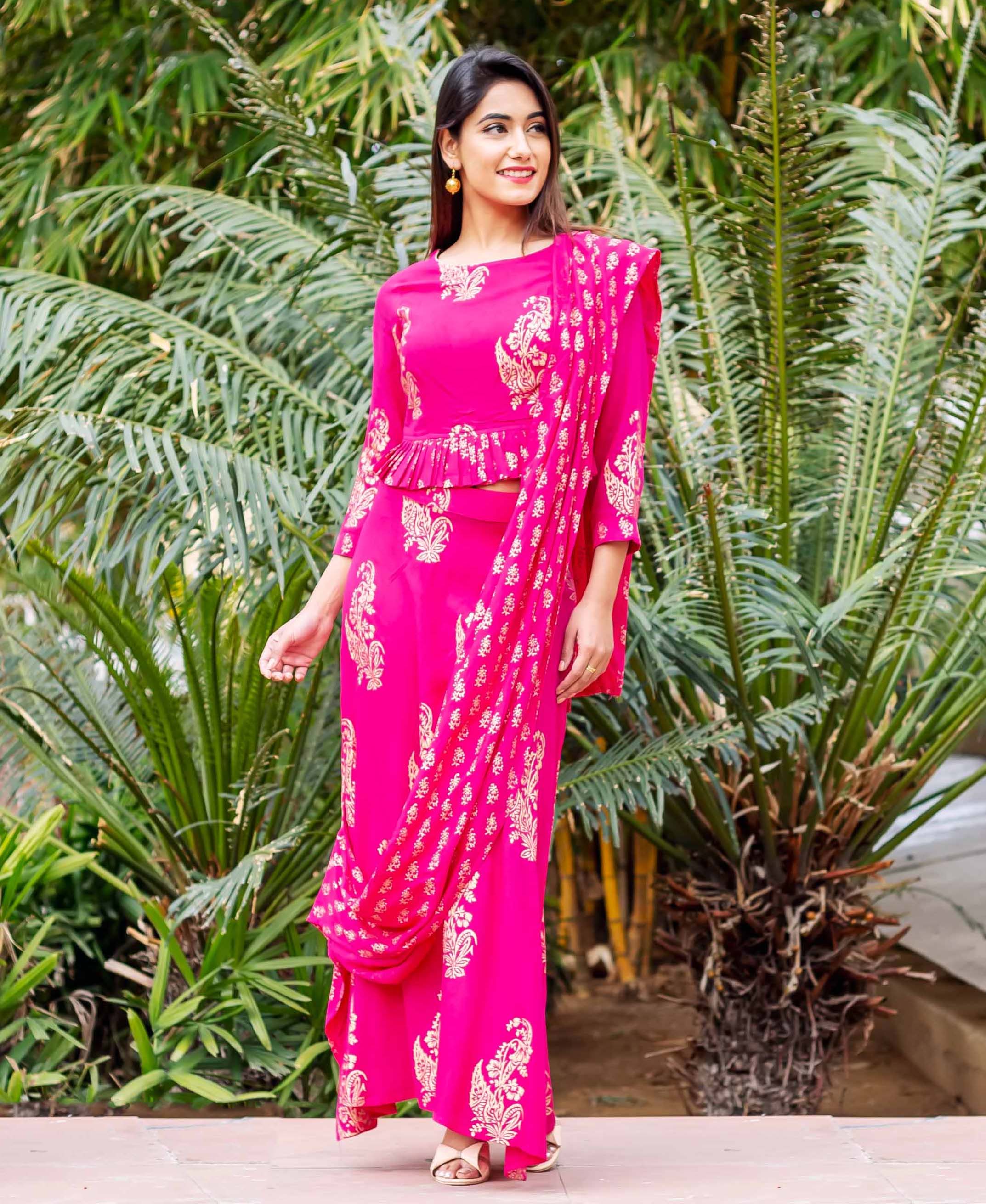 Shloka Khialani Taupe Saree Skirt Set – Terra Inde