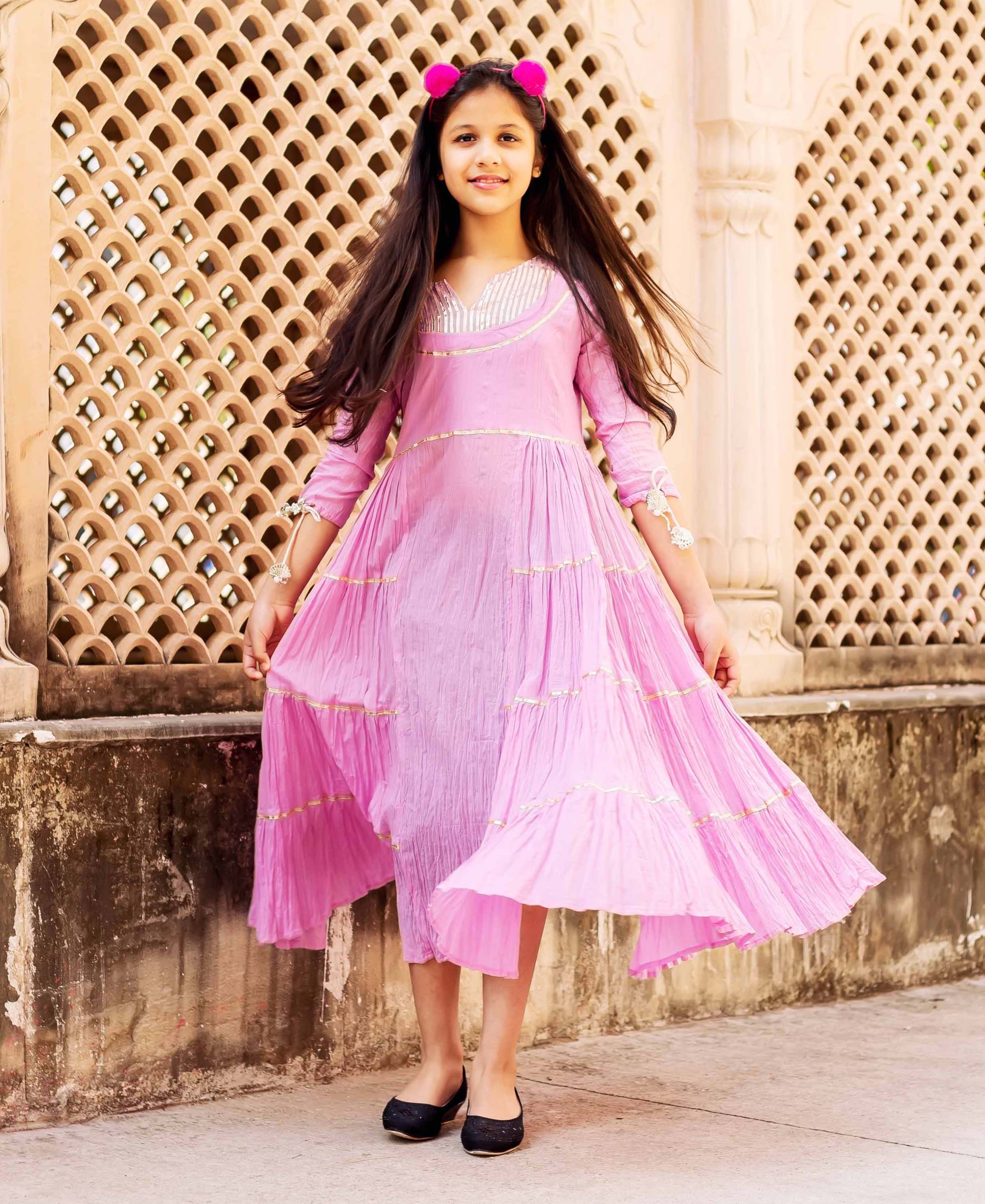 Pink Gota Frill Long Dress for Baby Girl – MISSPRINT