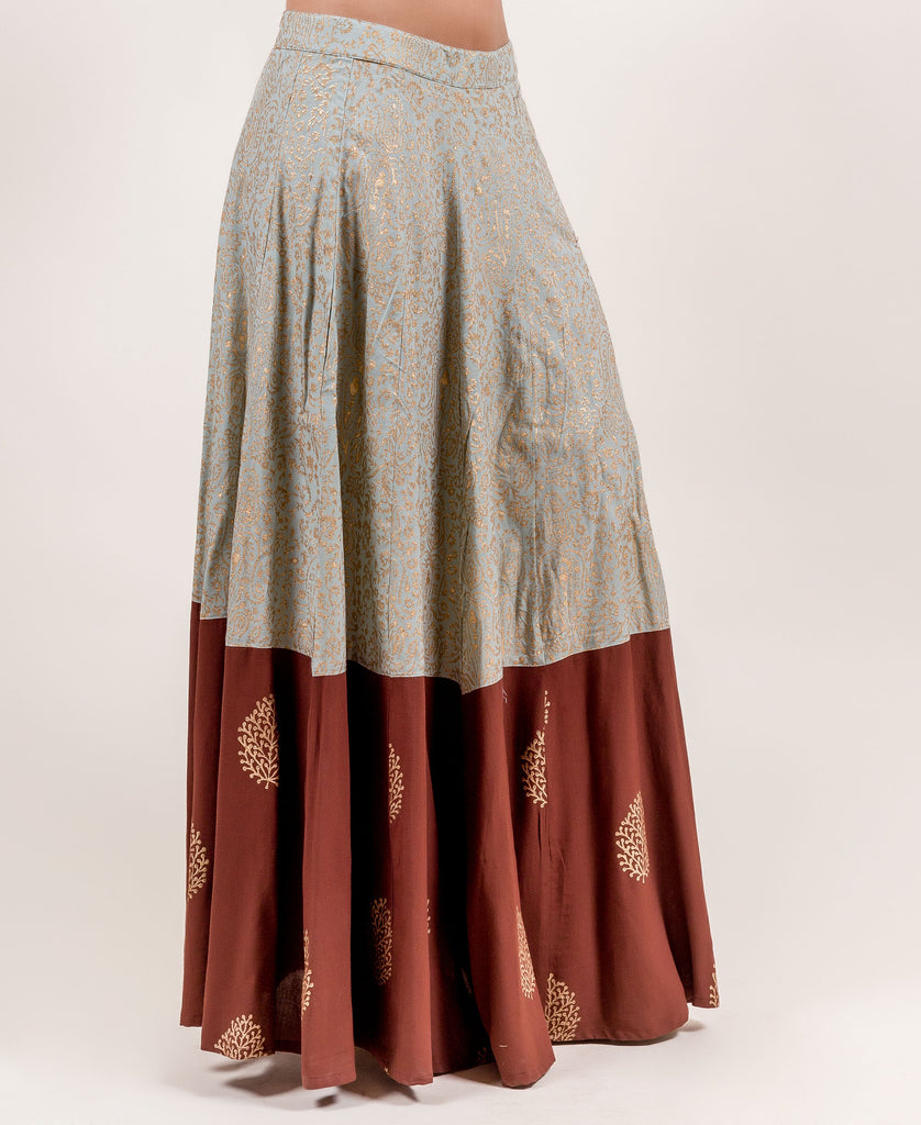 Golden Hand Block Printed Skirt for women