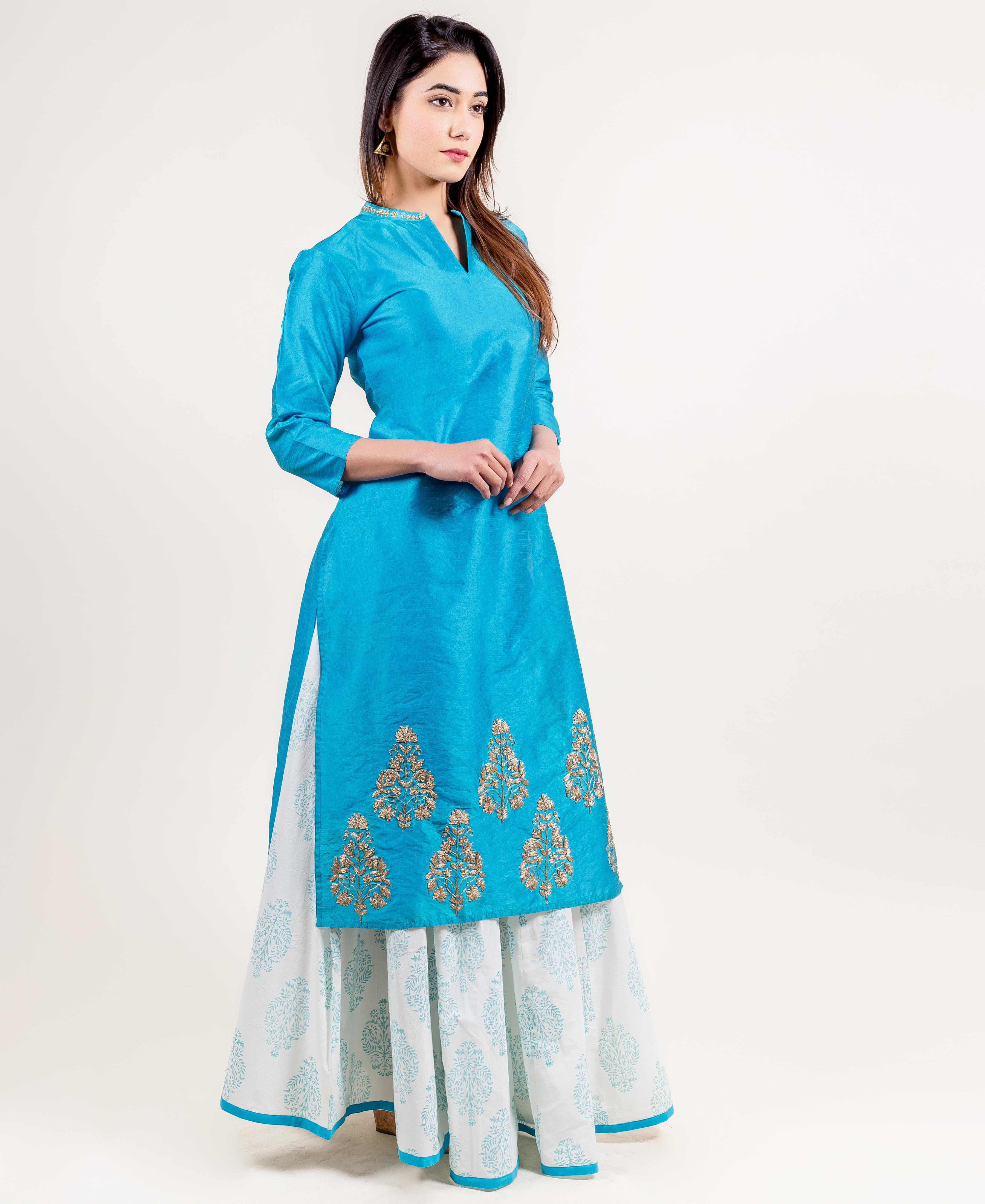 Buy Now Long Kurti With Long Skirts Salwar Suit Style With Front Cut  Lady  India