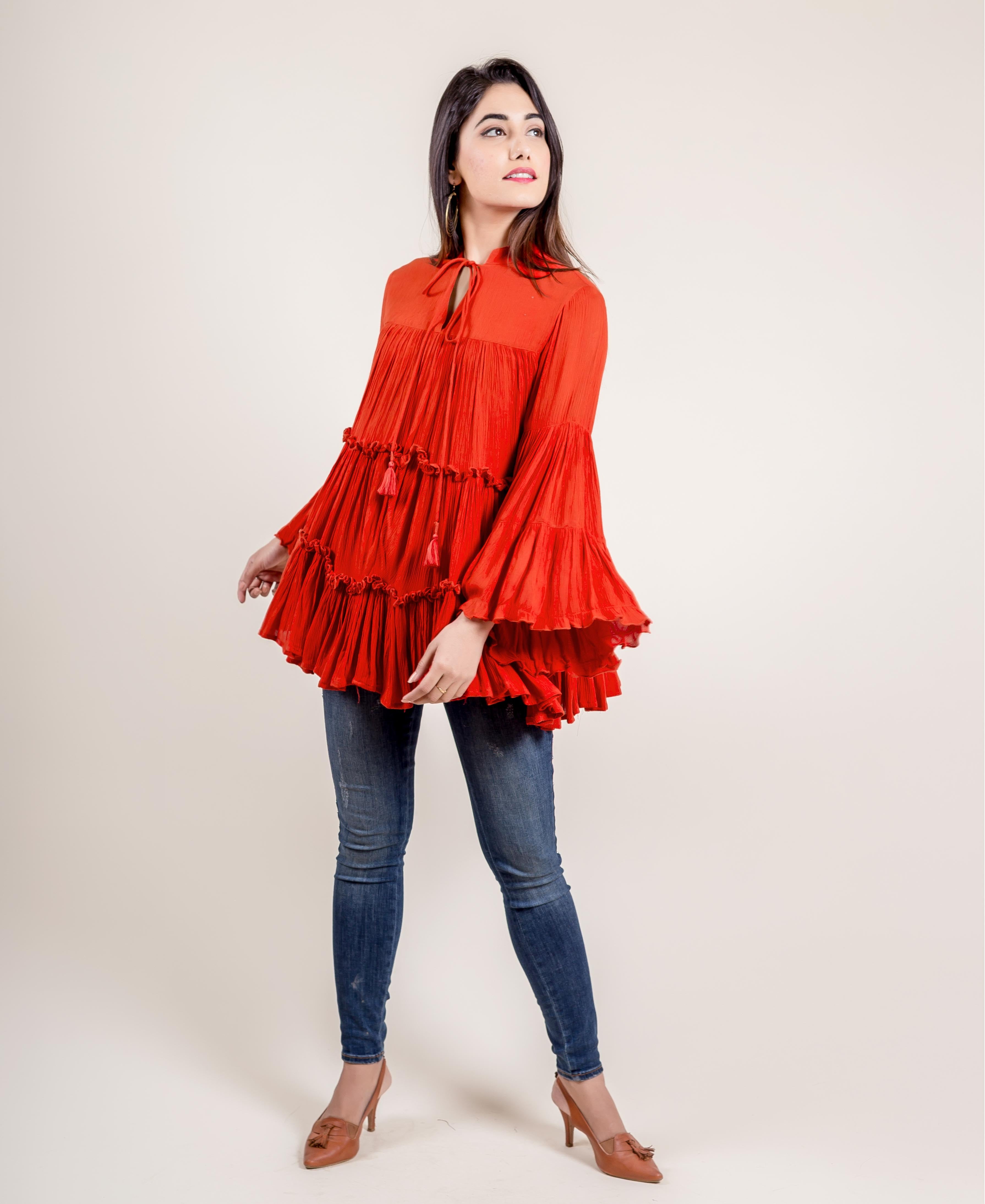 Tasseled Rayon Frill Top Rust – MISSPRINT