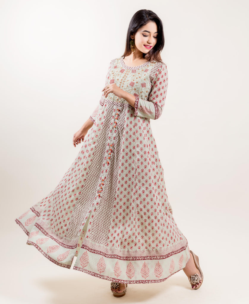 Embroidered & Printed Voile Long Anarkali Dresses Designs Online Shopping