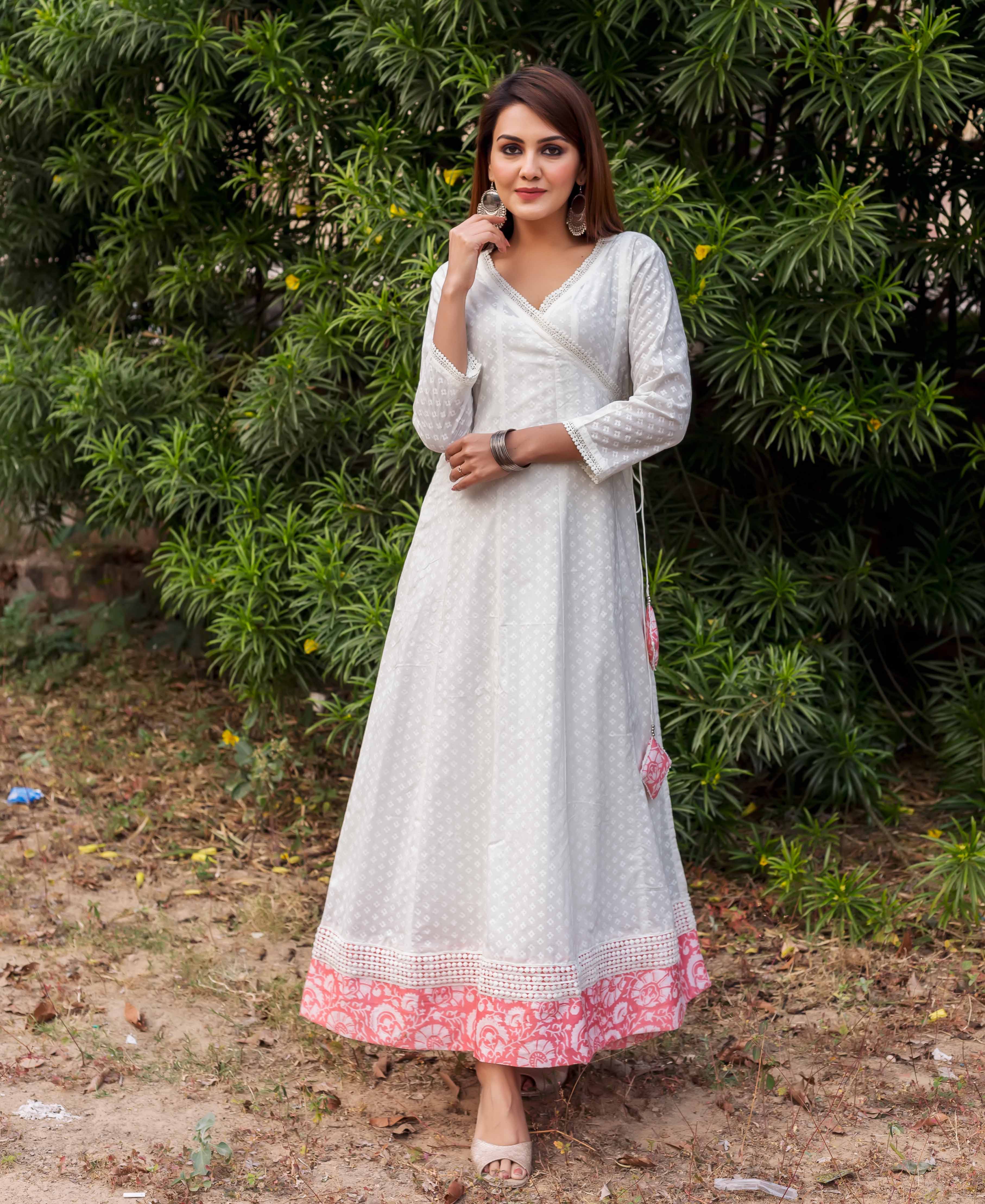 Buy online White Chikankari Angrakha Kurta from Kurta Kurtis for Women by  Seva Chikan for 3909 at 30 off  2023 Limeroadcom