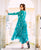Teal and White Block Printed Georgette Dress