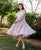 White and Pink Block Printed Tiered Dress with Lace