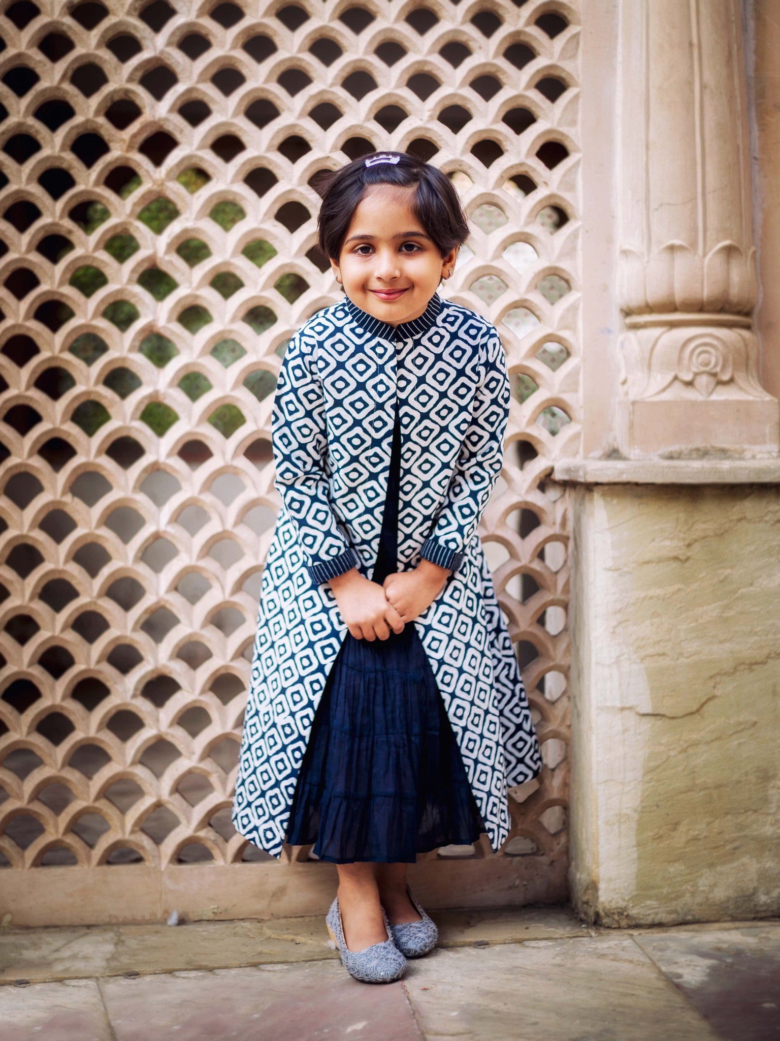 Keyhole Neck Jacket Style Multi Layered Indo Western Dress For Baby Gi –  MISSPRINT