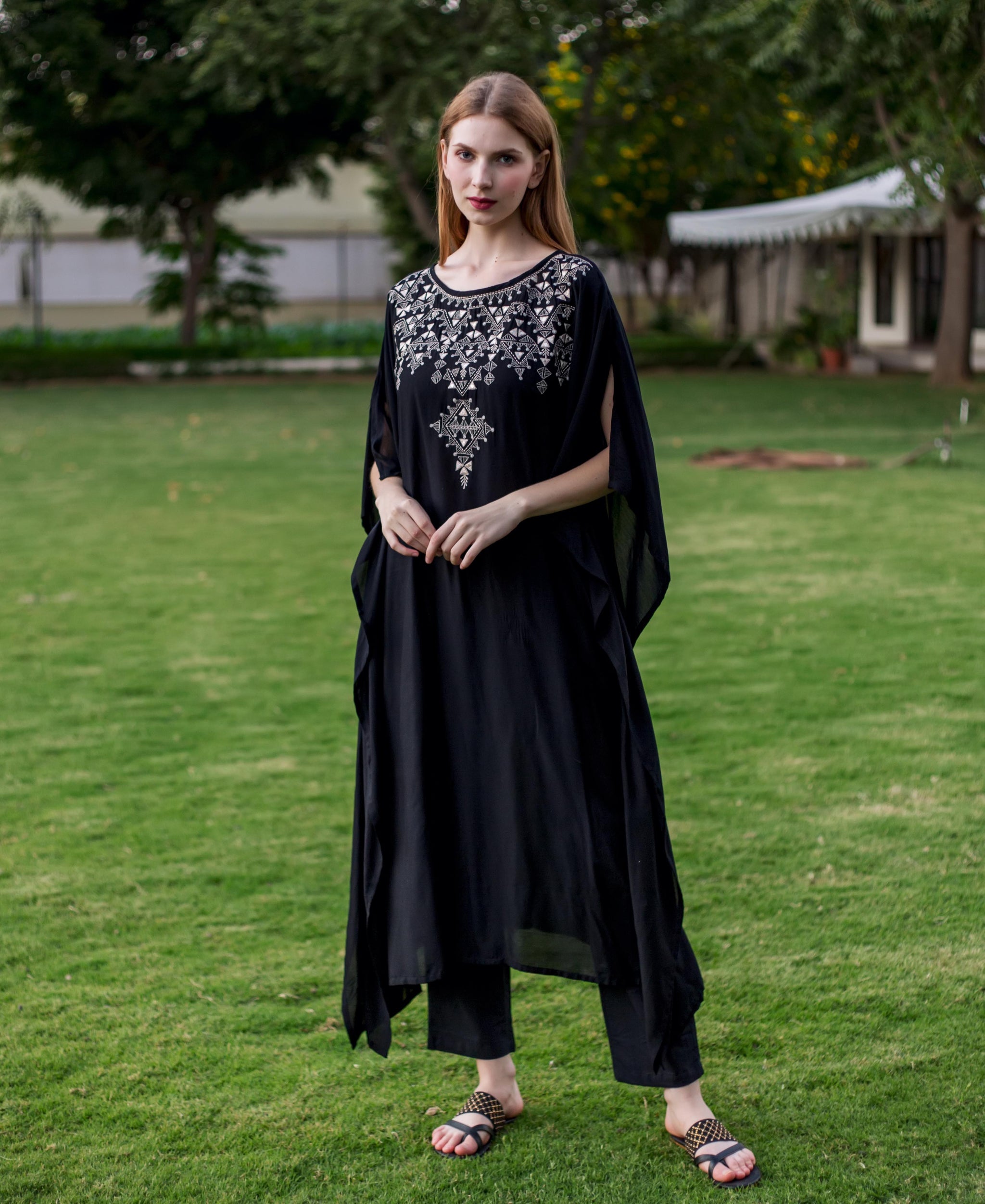 Black embroidered kaftan sale