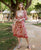 White and Red Hand Block Printed Maternal and Nursing Dress