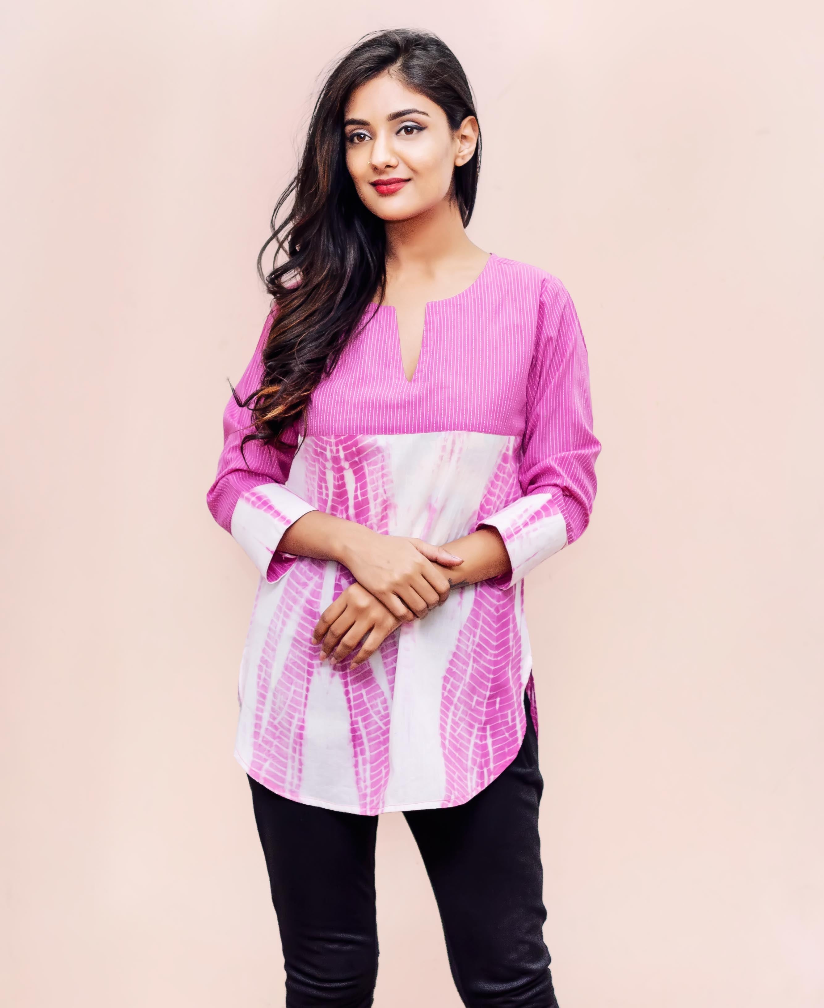 Pink and White Tie and Dye Cotton Tops for girls and womens