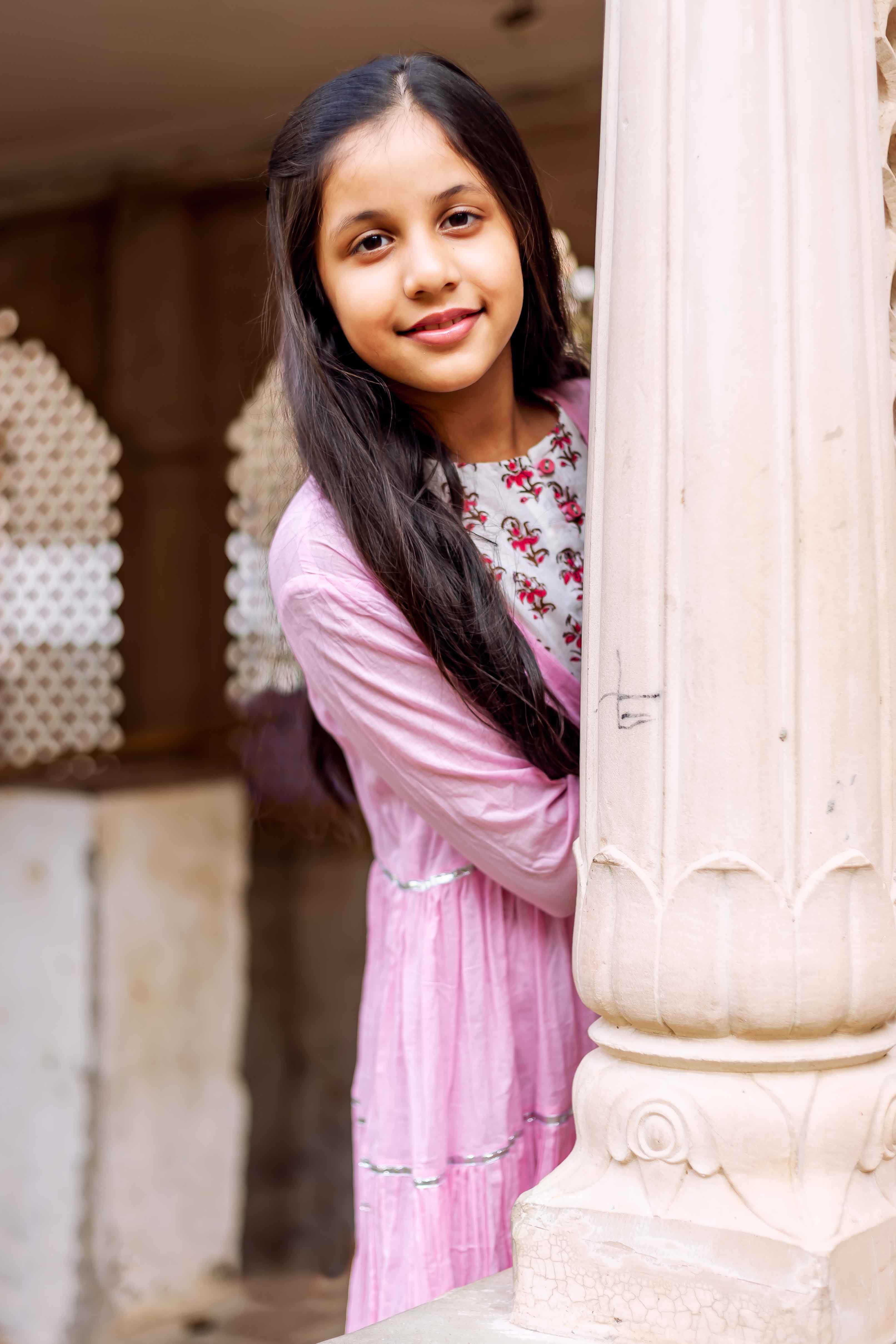 White Cotton Sleeveless Dress With Pink Hand Block Buti Prints