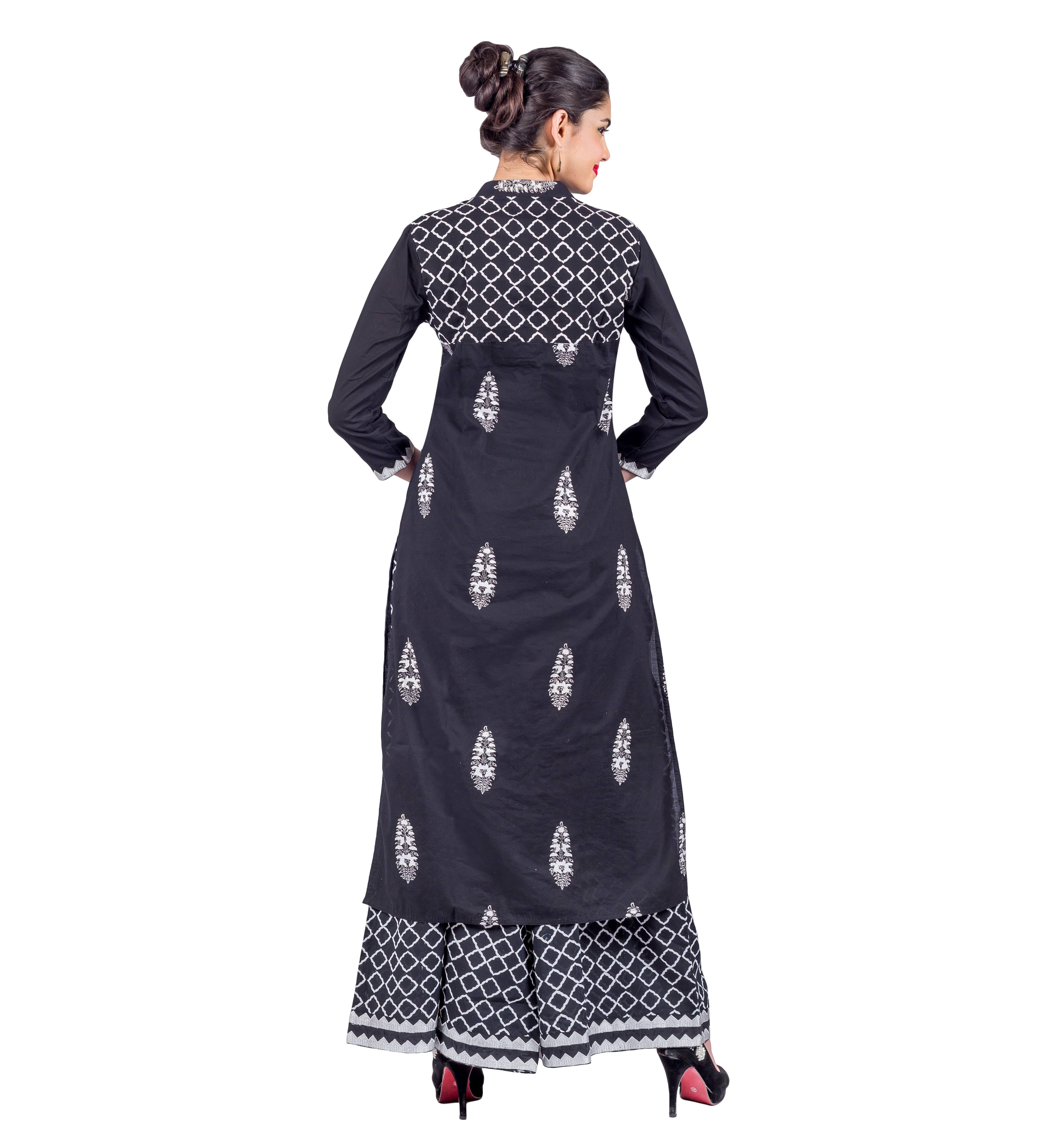black embroidered kurtis with palazzo