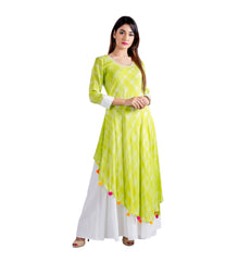 Asymmetrical Lime Tie And Dye Indo Western Dress MISSPRINT