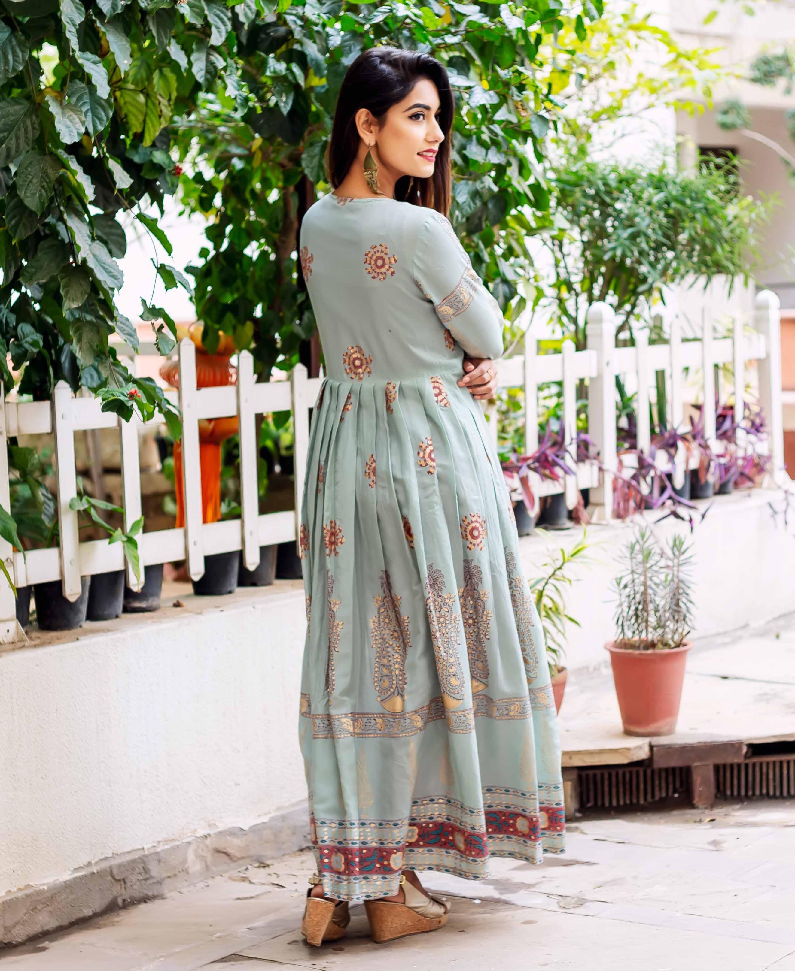 hand block printed long dress online shopping