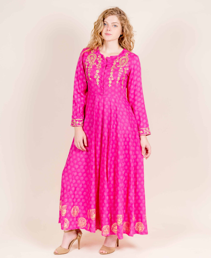 Full Sleeves Long Designer Block Printed Dresses online shopping