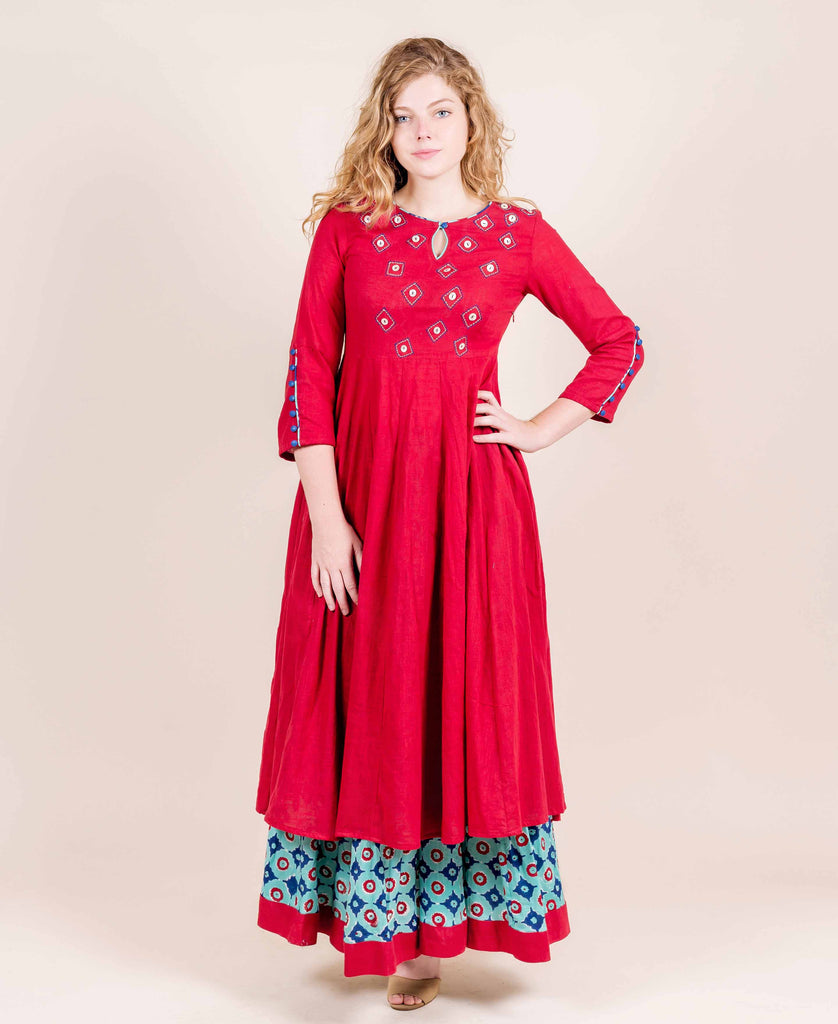 Maroon Long Designer Indo Western Kurti with Long Skirts online shopping