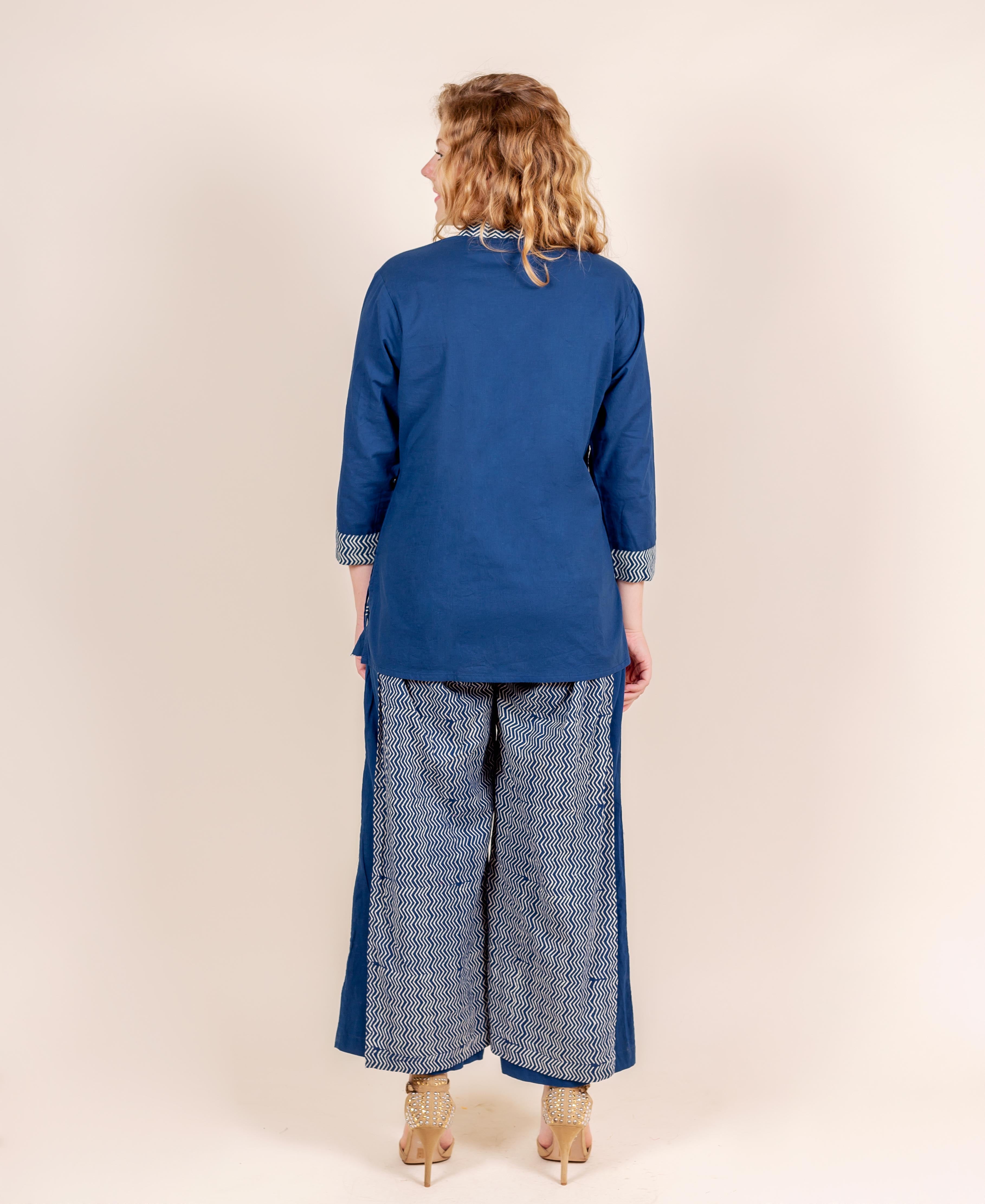 Blue Block Printed Cambric Short Kurta for Women | Nool By Hand –  noolbyhand.com