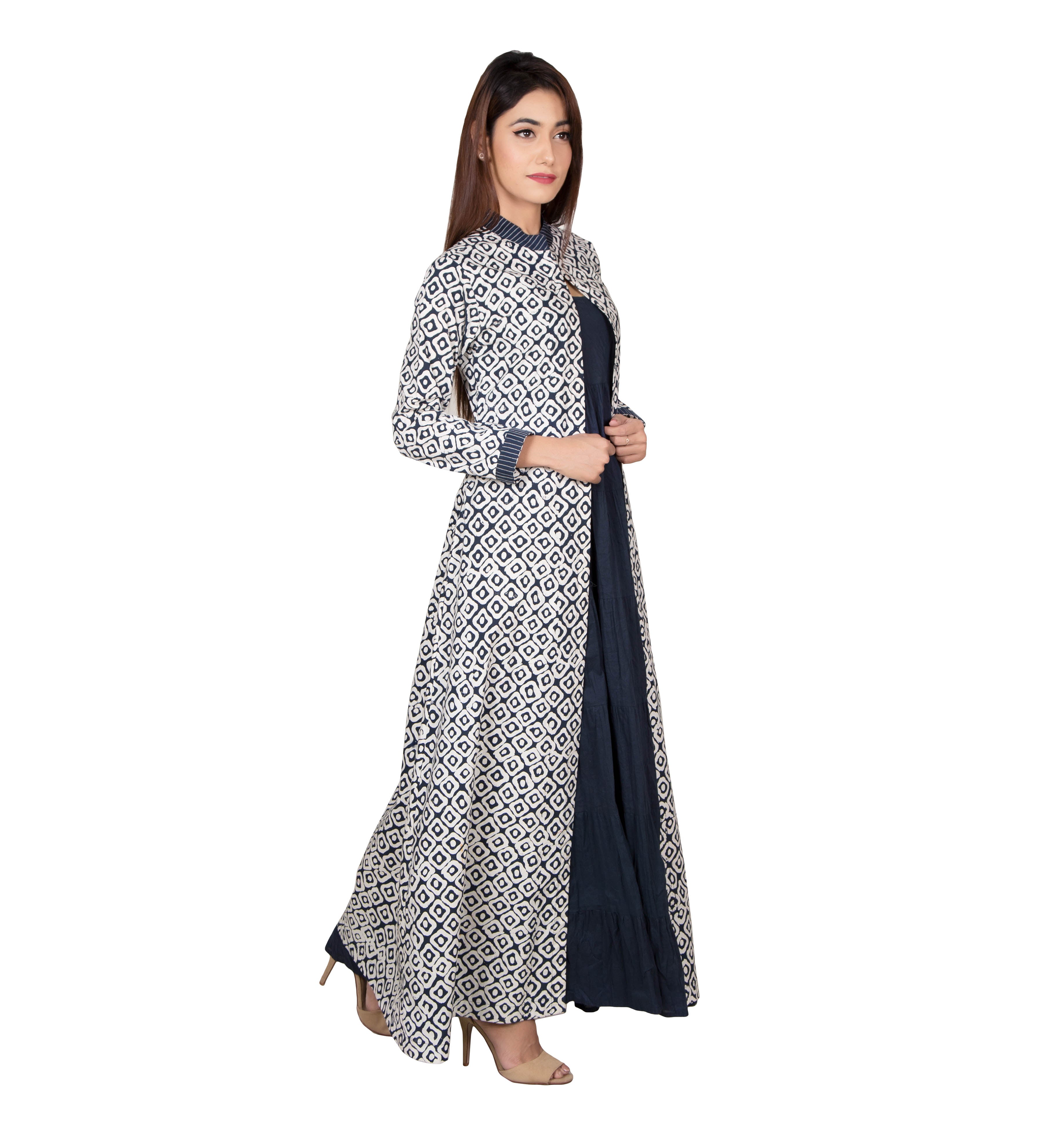 Buy Hokado Womens Georgette Traditional Ethnic Long Gown Western Dress  with Jacket Small Blue at Amazonin