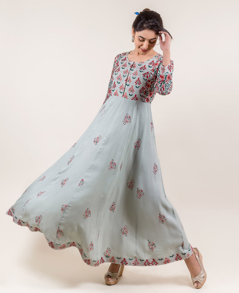 Ravishing Rayon Anarkali Long Dresses online in Mint